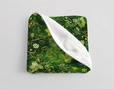 Emerald Elegance Gold and Green Floral Velveteen Fleece Throw Blanket